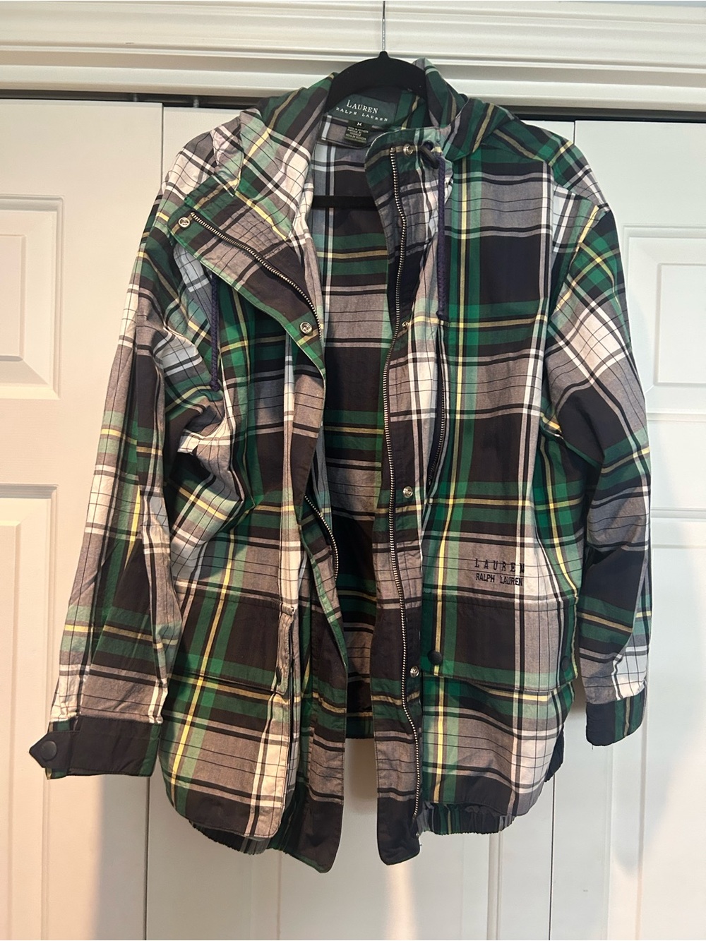 Lauren Ralph Lauren Green Plaid Hooded Raincoat Jacket - Picture 3 of 7